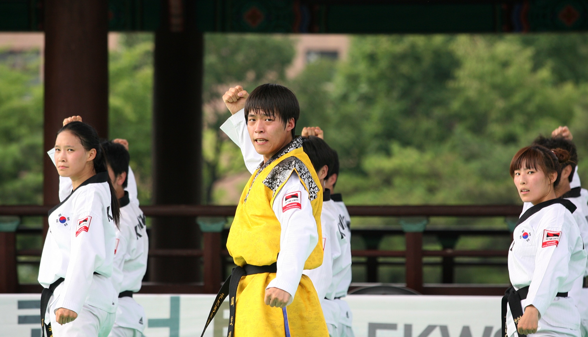 2012년 남산골 무대에서 같은 자세를 취한 국기원 단원들
