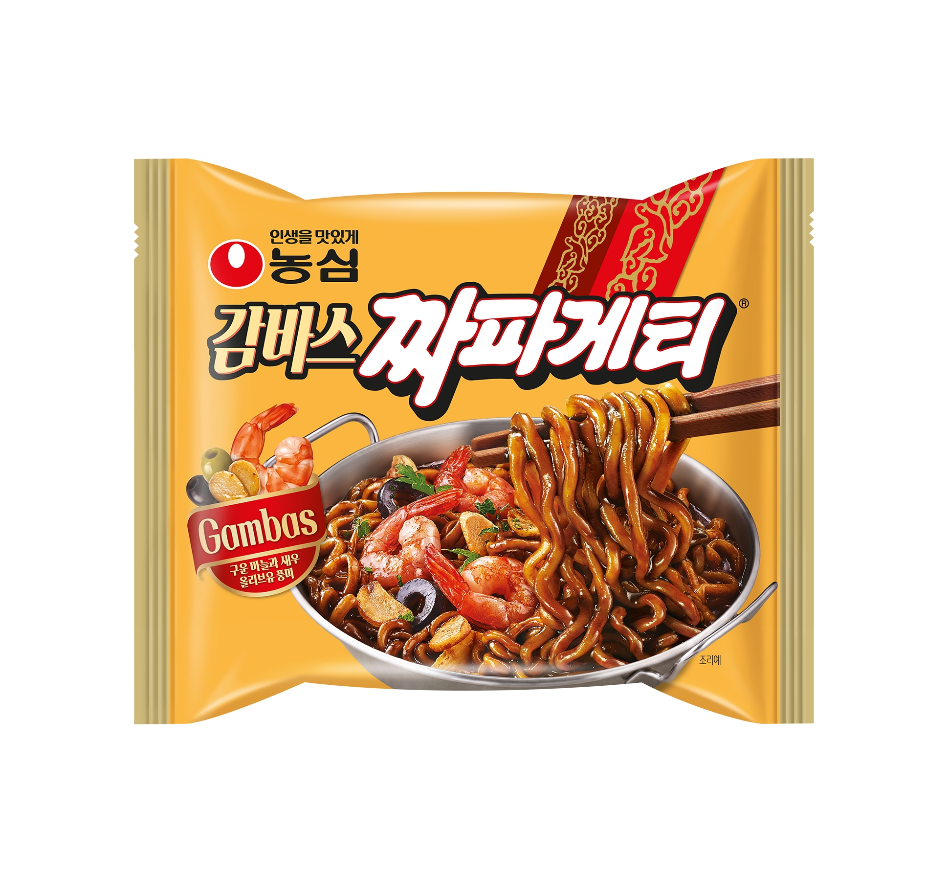 감바스짜파게티 황금색 봉지 앞면 전체